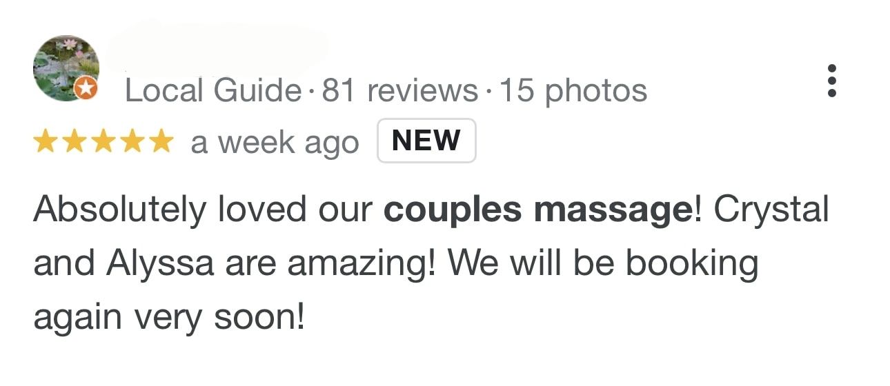 A screenshot of a review about couples massage in Jacksonville, FL at The Wellness Hub