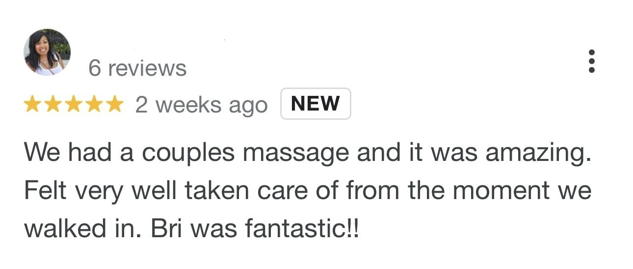 A screenshot of a review about couples massage in Jacksonville, FL at The Wellness Hub