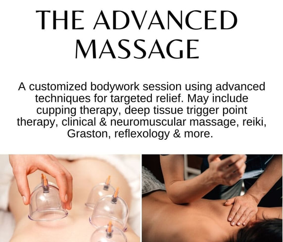 A description of clinical massage services, with a cupping massage and deep tissue massage