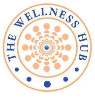 A logo with a circular design in peach and blue with words The Wellness Hub 